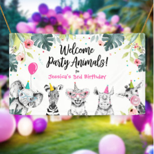 Party Animals Safari Girl Birthday Backdrop Banner