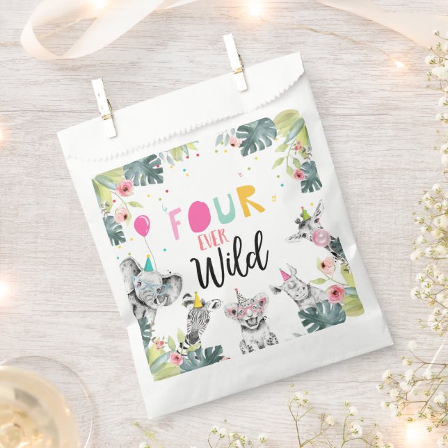Party Animals Safari Girl Four Ever Wild Birthday Favour Bags (Clipped)