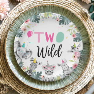 Party Animals Safari Girl Pink Second Birthday 2nd Paper Plate