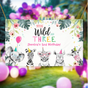 Party Animals Safari Girl Third Birthday Backdrop Banner