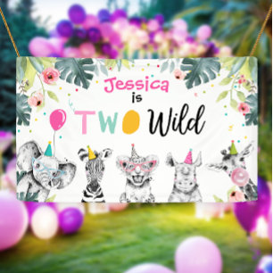 Party Animals Safari Girl Two Wild Pink Backdrop B Banner