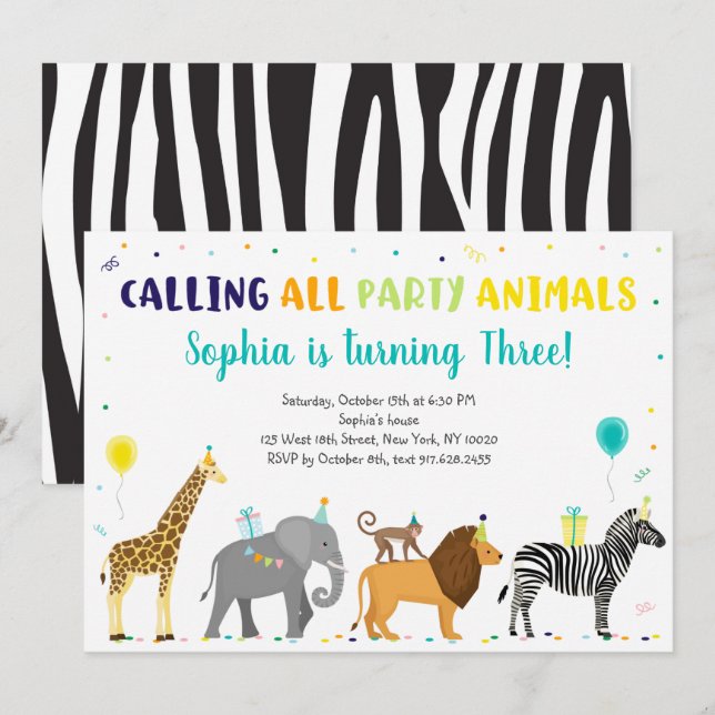 Party Animals Safari Jungle Birthday Invitation (Front/Back)