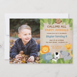 Party Animals Safari Jungle Birthday Photo Invitation