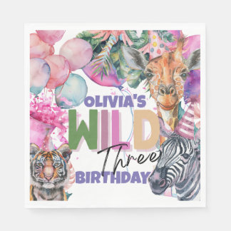 Party Animals Safari Jungle Wild Three Birthday  Napkin
