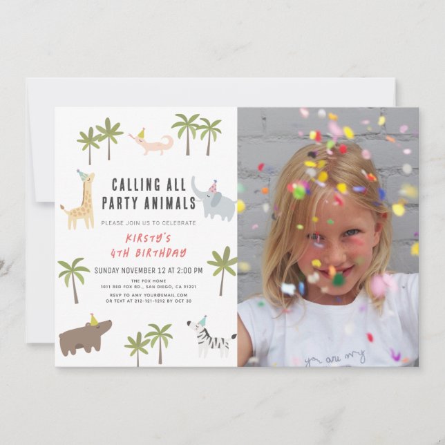 Party Animals Safari Photo Kids Birthday Invitation (Front)