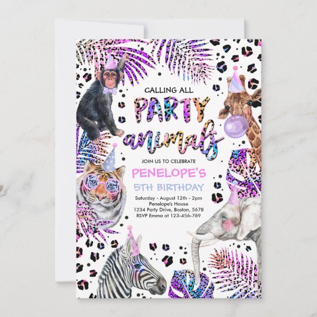 Party Animals Safari Rainbow Cheetah Birthday Invitation (Front)