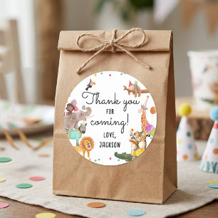 Party Animals Safari Thank You Birthday Classic Round Sticker