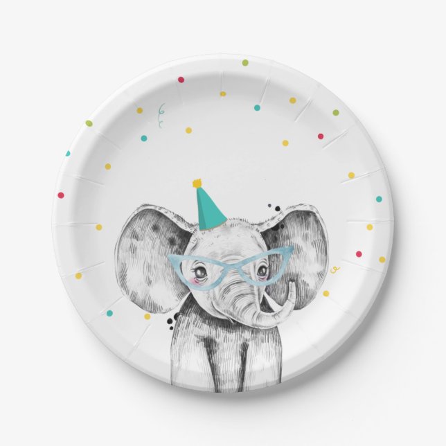 Party Animals Safari Wild Elephant Zoo Birthday Paper Plate (Front)