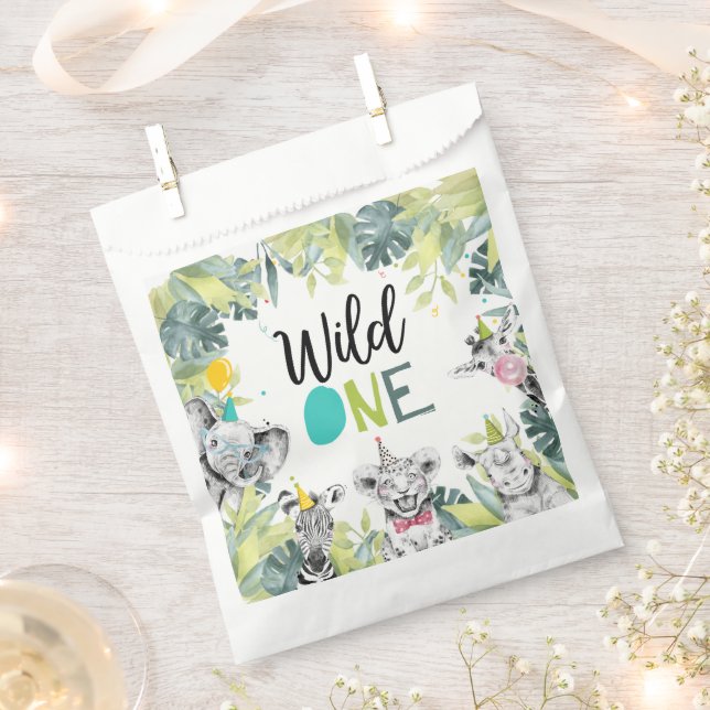 Party Animals Safari Wild One Boy Birthday Party Favour Bags (Clipped)