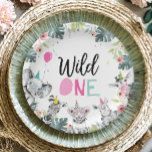 Party Animals Safari Wild One Girl First Birthday Paper Plate<br><div class="desc">♥ A perfect addition to your little one's birthday party! Party Animals theme.</div>