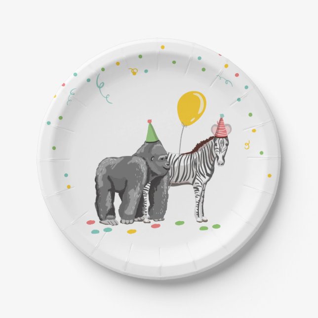 Party Animals Safari Zoo Party Boy Wild Birthday Paper Plate (Front)