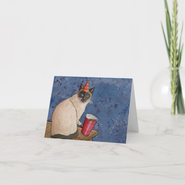 Party Animals: Siamese Cat Card 4"x5.6" (Front)