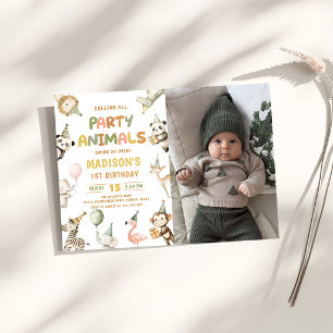 Party Animals Swing On Over Safari Birthday Photo Invitation