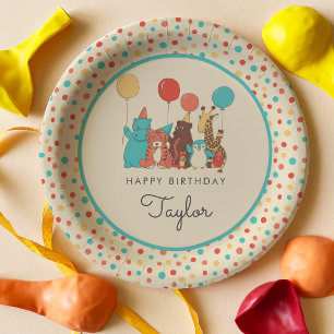 Party Animals Tiger, Penguin, Hippo Kids Birthday Paper Plate
