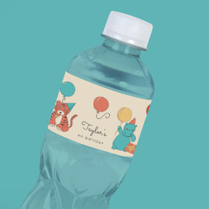 Party Animals Tiger, Penguin, Hippo Kids Birthday Water Bottle Label