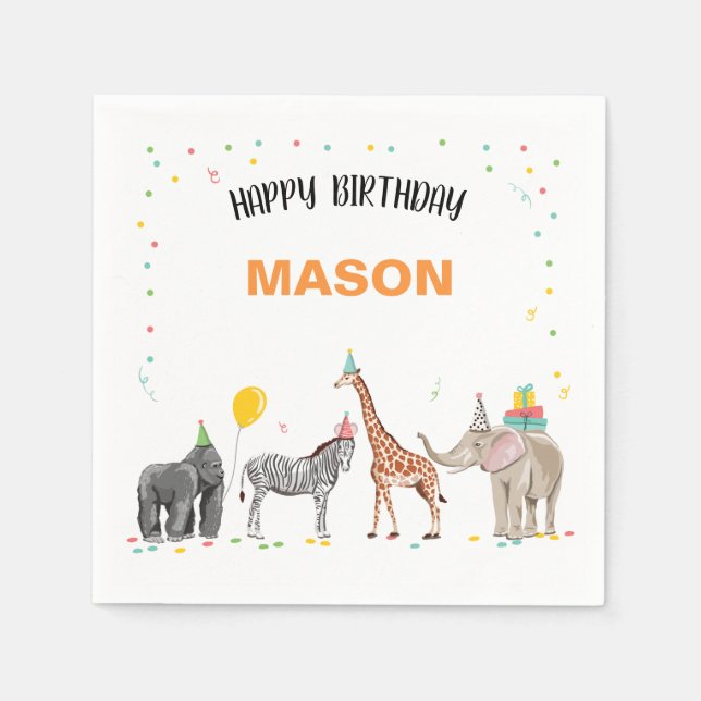 Party Animals Wild One Zoo Jungle Boy Birthday Napkin (Front)