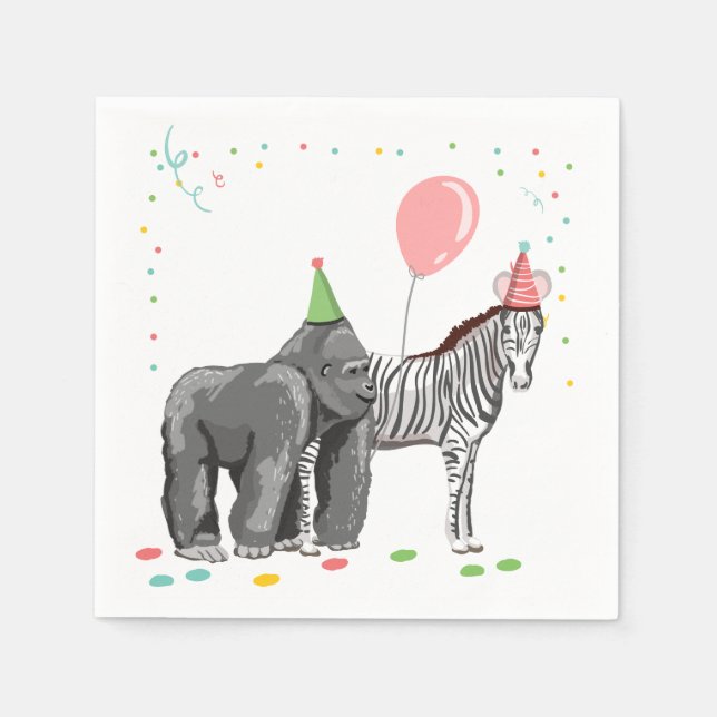 Party Animals Wild One Zoo Jungle Girl Birthday Napkin (Front)