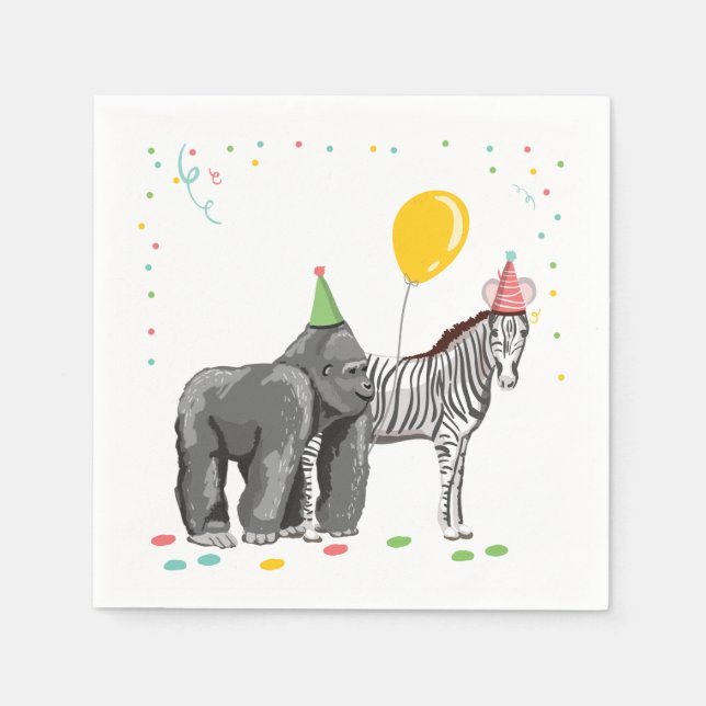 Party Animals Wild One Zoo Wild Jungle Birthday Napkin (Front)
