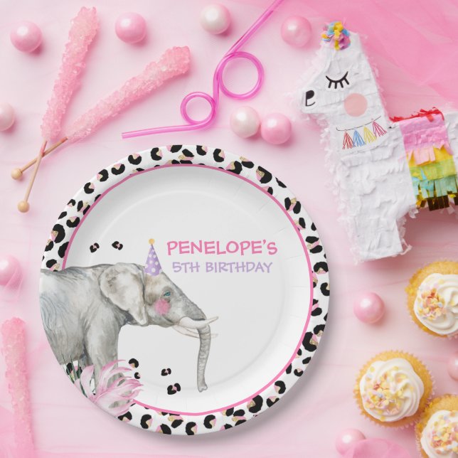 Party Animals Wild Safari Pink Girl Birthday Paper Plate (Party)