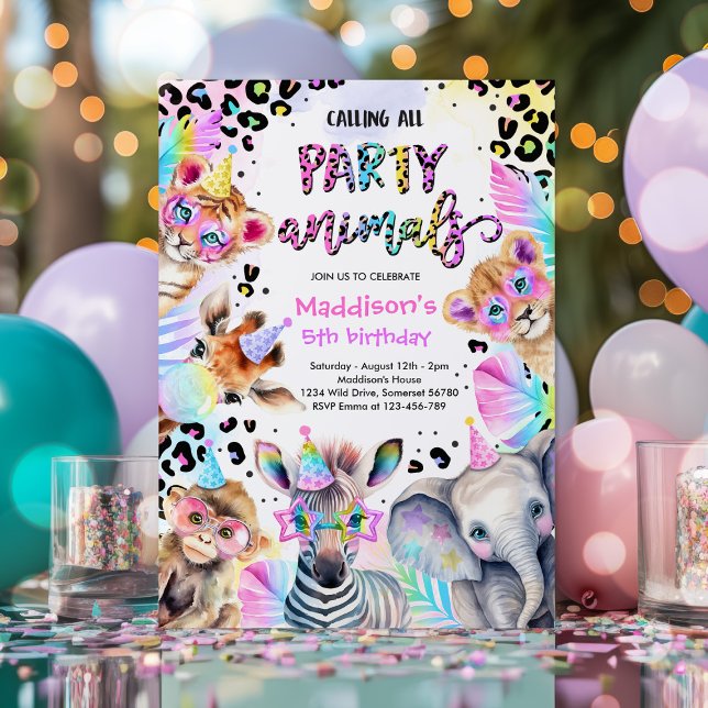 Party Animals Wild Safari Pink Girl Birthday Party Invitation (Creator Uploaded)
