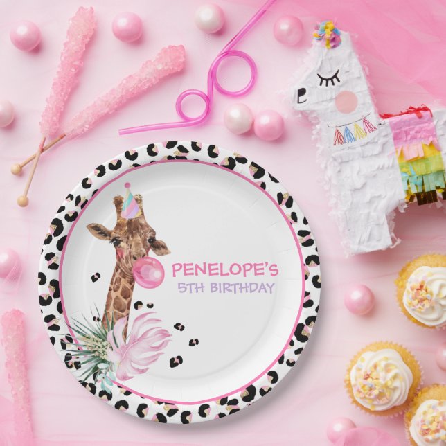 Party Animals Wild Safari Pink Girl Birthday Party Paper Plate (Party)
