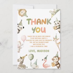  Party Animals Wild Safari Thank You Card