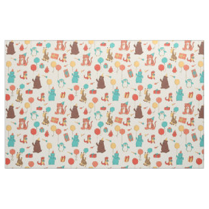 Party Animals with Balloons and Birthday Hats Fabric