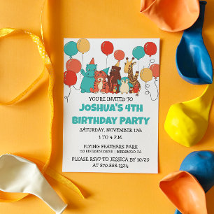 Party Animals with Balloons Personalised Birthday Invitation
