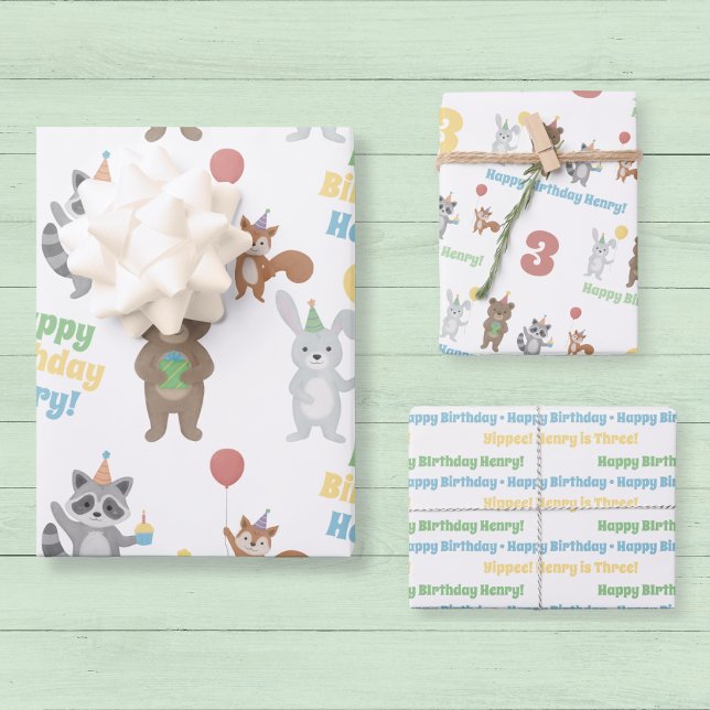 Party Animals Wrapping Paper (Cute cartoon animal wrapping paper. Forest Birthday Party. Custom wrapping paper)