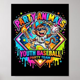 Party animals youth baseball team fun for kids poster