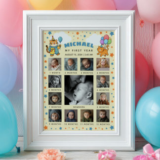 Party Animals ZOO 1st Birthday Photo Timeline Poster