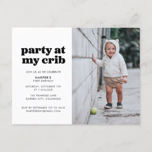 Party at My Crib 1st Birthday Party Invitation Postcard