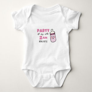 Party at My Crib, Bring a Bottle Pink Color Baby Bodysuit