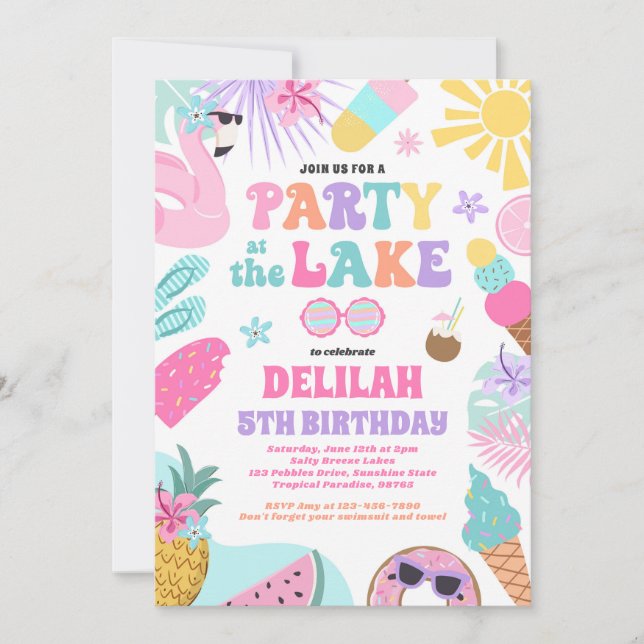 Party At The Lake Summer BBQ Birthday Party Invitation (Front)