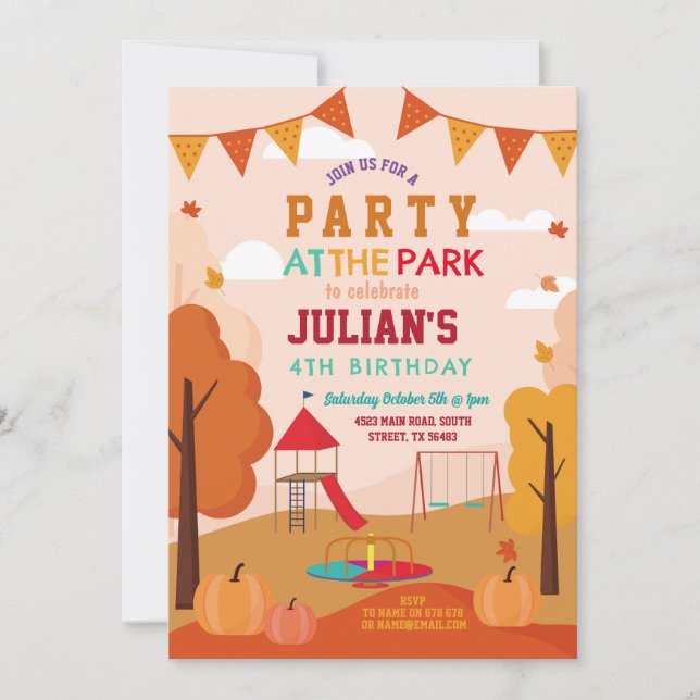 Party at the Park Birthday Autumn Fall Picnic Invitation (Front)