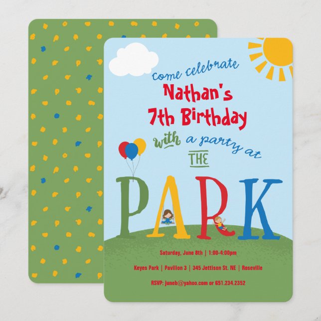 Party at the Park Birthday Invitation (Front/Back)
