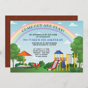 Party At The Park Colourful Playground Birthday Invitation