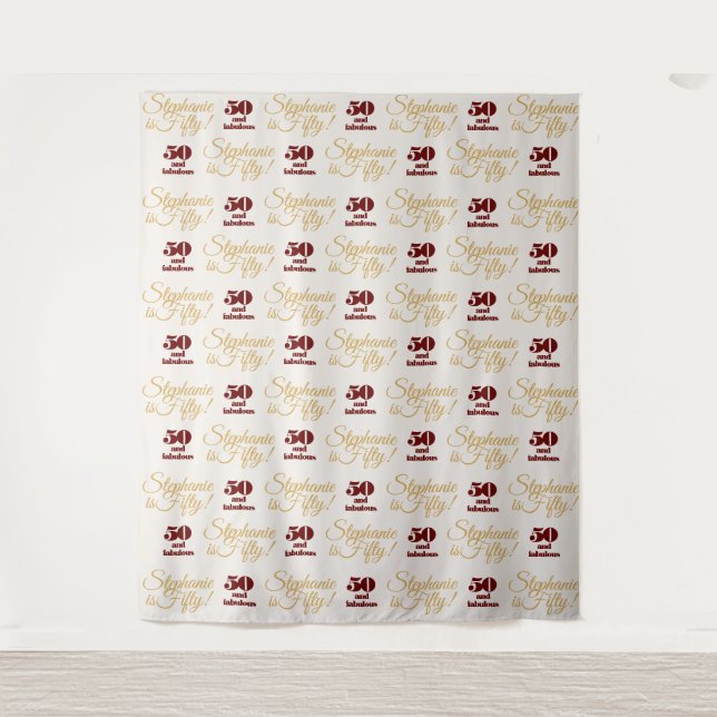 Party Backdrop Step and Repeat *50 and Fabulous* Tapestry (Front)