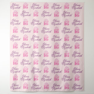 Party Backdrop Step and Repeat *Sweet 16* Tapestry
