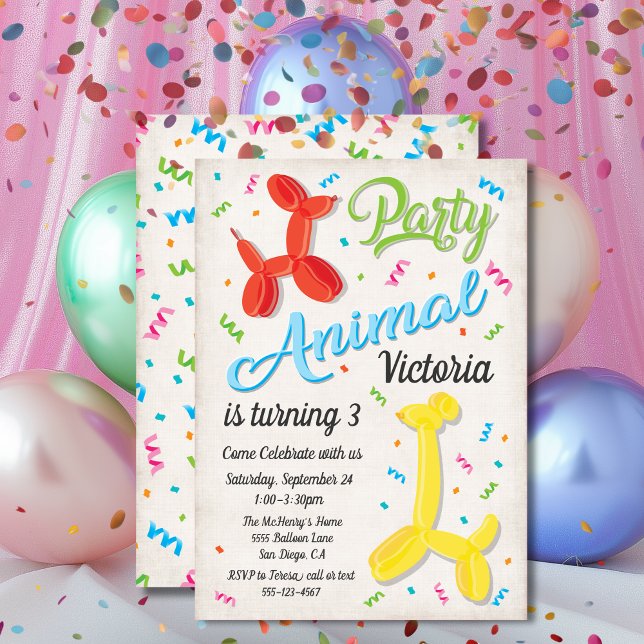 Party Balloon Animals Birthday Invitations (Creator Uploaded)