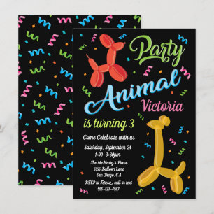 Party Balloon Animals Birthday Invitations