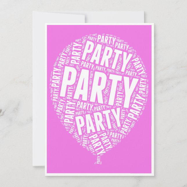 Party Balloon Invitation in Pink (Front)