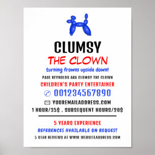 Party Balloon Kids Entertainer, Clown Advertising Poster