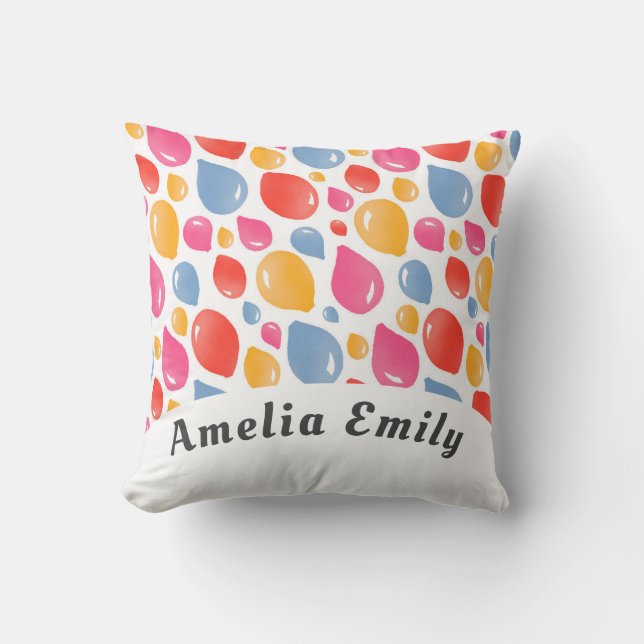 Party Balloon Pattern Kid`s Name   Cushion (Front)