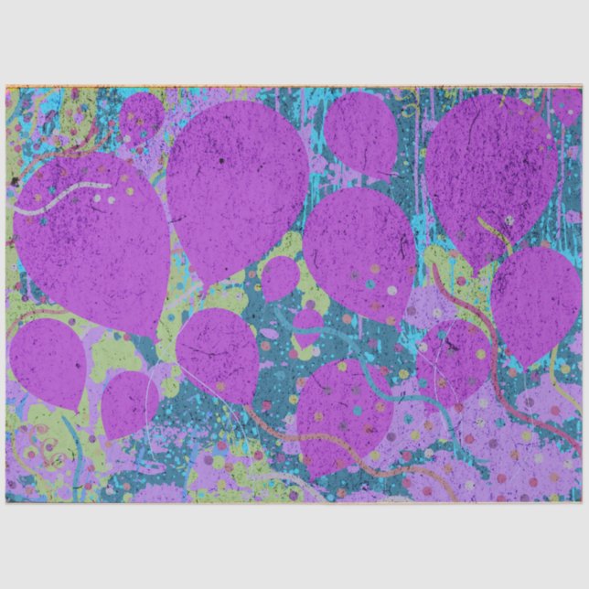 Party Balloons Artwork Purple Blue Green  Tissue Paper (Front)