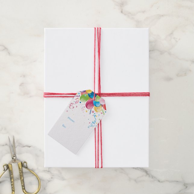 Party Balloons Gift Tag (With Twine)