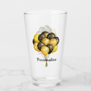 Party Balloons Gold Black Celebration Personalised Glass