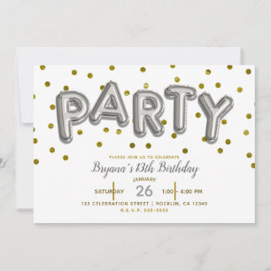 PARTY Balloons Silver & Gold Birthday ANY COLOR Invitation