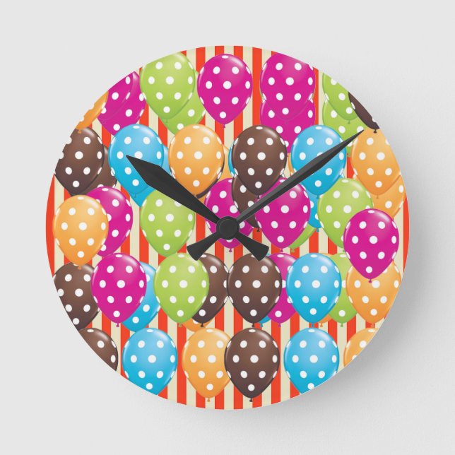 Party Balloons Stripes polka dots circus Fun Round Clock (Front)