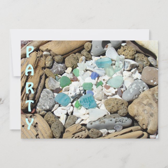 PARTY Beach Invitations Seashells Driftwood (Front)